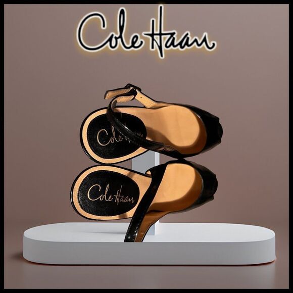 Cole Haan Air Women's Black Patent Leather Peep-Toe Slingback Heels Size 9 AA - Picture 6 of 8